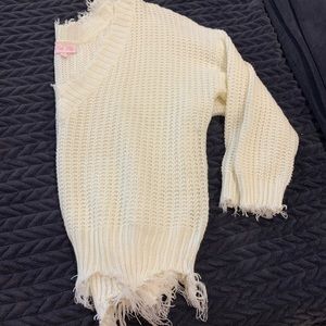 SOLD PLB Undone Hem White Sweater